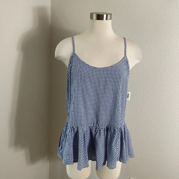 Old Navy Tops - NEW Old Navy Womens Medium Blue Gingham Peplum Tank Top Sleeveless Blouse
